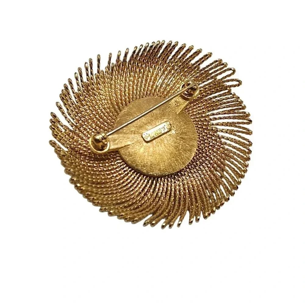 Monet Spiral Flower Fringe Wire Brooch Pin Gold Tone Vintage MCM